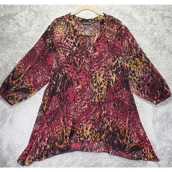 Miraclesuit‎ Womens Large Coverup V Neck Colorful Pink Purple Sheer Resort - Picture 4 of 11